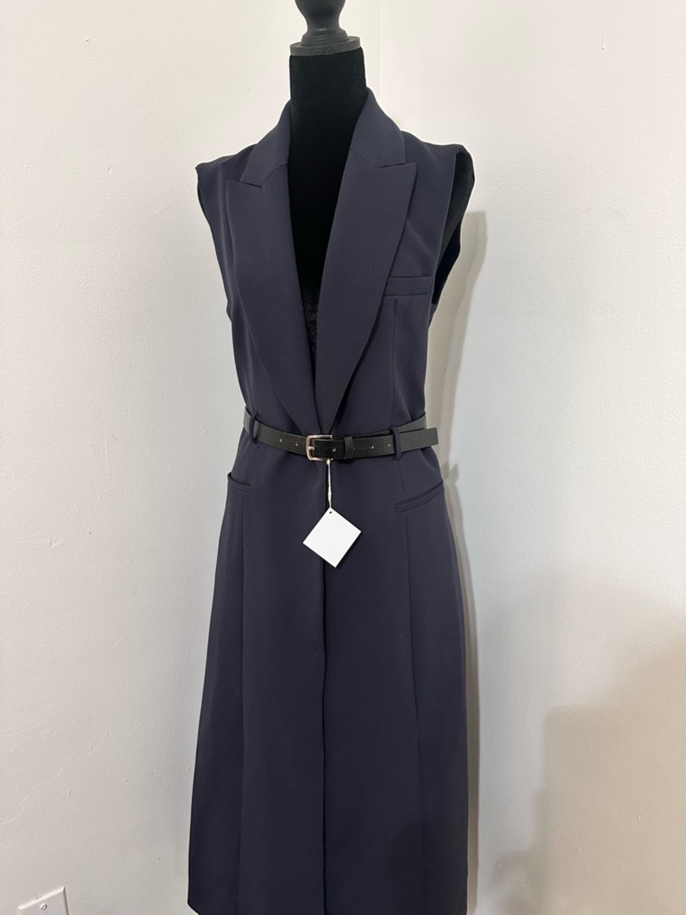 Zara Sleeveless Midi Vest Blazer Dress in Navy